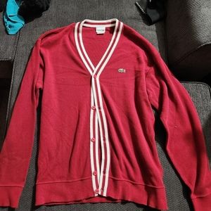 izod Lacoste cardigan Red white striped Men's Size 7